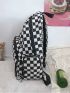 Checkered Print Mesh Detail Functional Backpack With Bag Charm