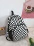 Checkered Print Mesh Detail Functional Backpack With Bag Charm