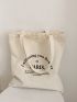 Floral & Slogan Graphic Canvas Shopper Bag