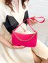 Chain Decor Zipper Baguette Bag