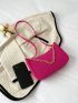 Chain Decor Zipper Baguette Bag