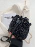 Mini Sequin Decor Drawstring Design Chain Bucket Bag