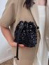 Mini Sequin Decor Drawstring Design Chain Bucket Bag