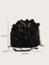 Mini Sequin Decor Drawstring Design Chain Bucket Bag