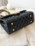 Metal Decor Quilted Pattern Chain Flap Square Bag