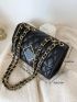 Metal Decor Quilted Pattern Chain Flap Square Bag