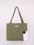 Mini Letter Patch Decor Corduroy Shopper Bag With Square Bag