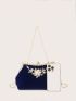 Rhinestone & Flower Decor Chain Square Bag