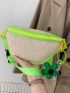 Mini Contrast Binding Straw Bag With Flower Bag Charm