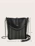 Mini Studded & Fringe Decor Bucket Bag