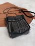 Mini Studded & Fringe Decor Bucket Bag