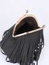 Mini Fringe Decor Kiss Lock Chain Dome Bag