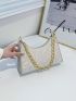 Quilted Chain Artificial Patent Leather Baguette Bag