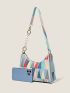 Geometric Print Color Block Faux Pearl Decor Baguette Bag