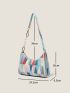 Geometric Print Color Block Faux Pearl Decor Baguette Bag