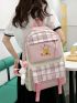 4pcs Plaid & Letter Graphic Functional Backpack Set Without Bag Charm