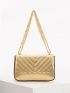 Metallic Chevron Chain Flap Square Bag