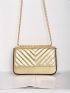 Metallic Chevron Chain Flap Square Bag