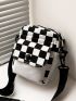 Mini Checkered Print Button Decor Flap Pocket Square Bag