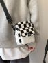 Mini Checkered Print Button Decor Flap Pocket Square Bag