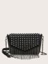 Studded & Fringe Decor Flap Square Bag