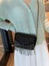 Studded & Fringe Decor Flap Square Bag