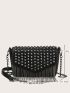 Studded & Fringe Decor Flap Square Bag