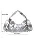 Metallic Geometric Embossed Chain Decor Baguette Bag