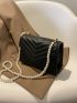 Mini Faux Pearl Decor Chevron Quilted Flap Square Bag