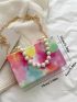 Mini Faux Pearl Decor Tie Dye Box Bag