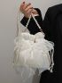 Mini Faux Pearl & Bow Decor Drawstring Design Bucket Bag