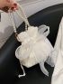 Mini Faux Pearl & Bow Decor Drawstring Design Bucket Bag