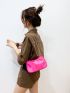 Neon-Pink Chain Strap Baguette Bag