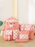 4pcs Checkered Print Cartoon Bear Decor Functional Backpack Set