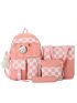 4pcs Checkered Print Cartoon Bear Decor Functional Backpack Set