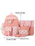 4pcs Checkered Print Cartoon Bear Decor Functional Backpack Set