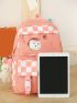 4pcs Checkered Print Cartoon Bear Decor Functional Backpack Set