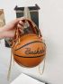 Basketball Shaped Crossbody Bag, Trendy Y2K Chain Shoulder Bag, PU Top Handle Circle Purse