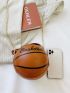 Basketball Shaped Crossbody Bag, Trendy Y2K Chain Shoulder Bag, PU Top Handle Circle Purse