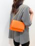 Mini Neon-Orange Chevron Quilted Flap Chain Square Bag