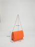 Mini Neon-Orange Chevron Quilted Flap Chain Square Bag