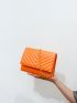 Mini Neon-Orange Chevron Quilted Flap Chain Square Bag