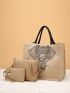 3pcs Elephant Graphic Shopper Bag Set