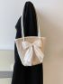 Medium Straw Bag Bow Decor Contrast Binding