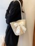 Medium Straw Bag Bow Decor Contrast Binding