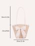 Medium Straw Bag Bow Decor Contrast Binding