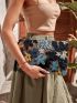 Floral Applique Detail Sequins Colorblock Straw Bag