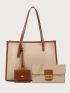 3pcs Contrast Binding Shoulder Tote Bag Set