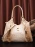 Crocodile Embossed Twist Lock Shoulder Tote Bag