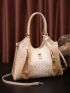 Crocodile Embossed Twist Lock Shoulder Tote Bag